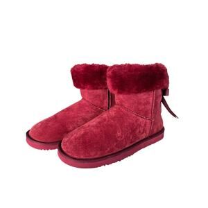Lam Women’s Size 11 Adele Tall Suede Faux Fur Lining Bow Back Red Boots